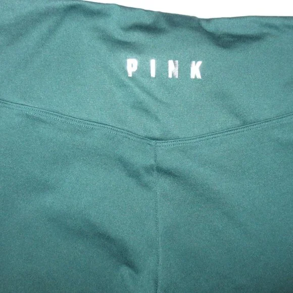 PINK womens LEGGINGS athletic GREEN high-rise COZY velour stripes SIZE M - Picture 8 of 10